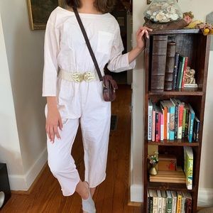 Vintage White Linen Jump Suit with Pockets